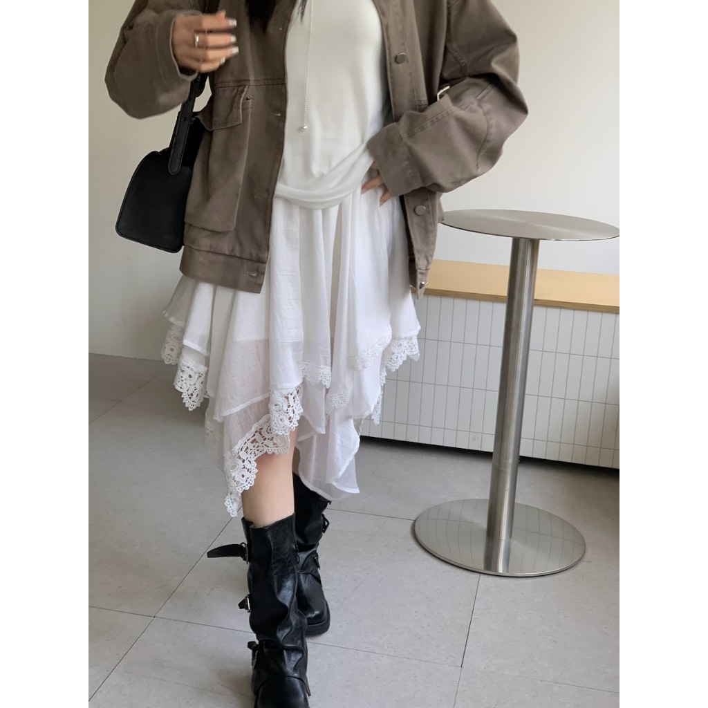 A15 酷甜混搭不規則蕾絲半裙 #4516