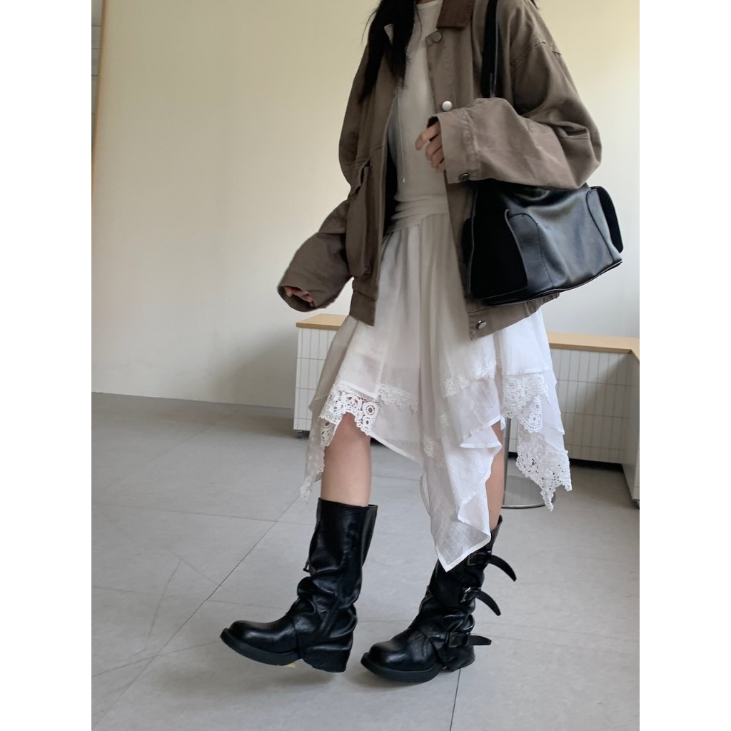 A15 酷甜混搭不規則蕾絲半裙 #4516
