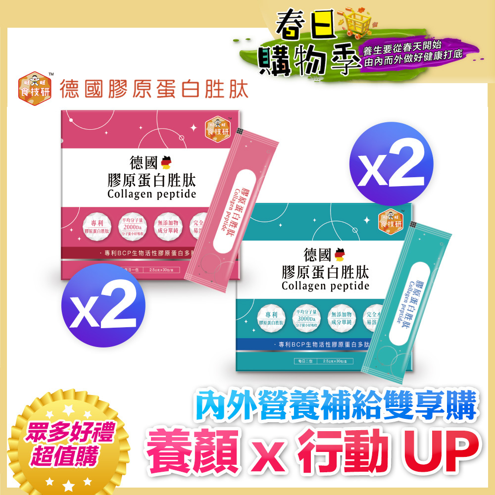 ✨💪內外營養補給雙享購｜養顏X行動UP｜嚴選專利成分｜【食技研】德國專利膠原蛋白胜肽-雙享特惠組四盒入(養顏美容*2+增強行動力*2)