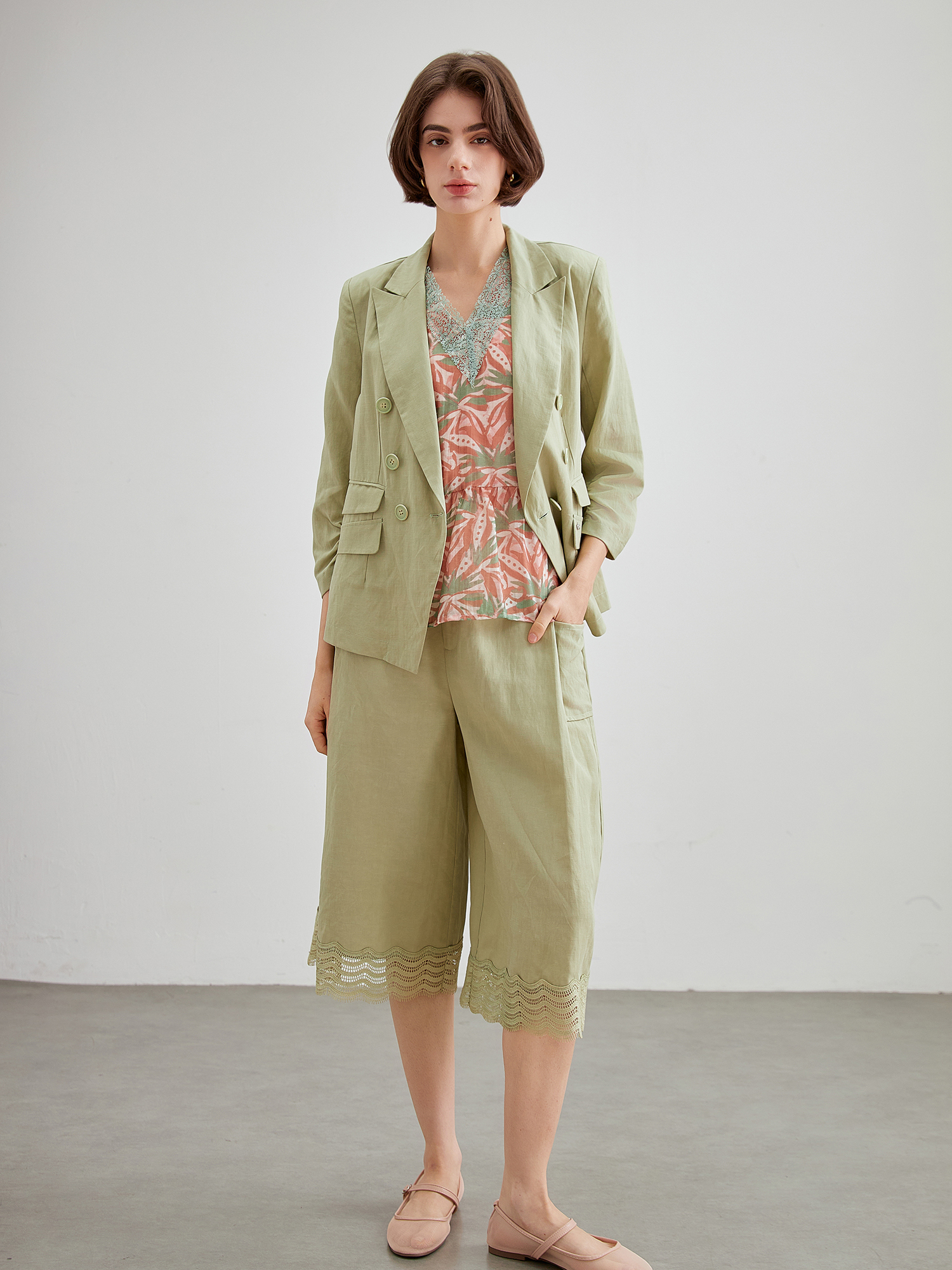 mi-tu 蕾絲拼接闊腿褲