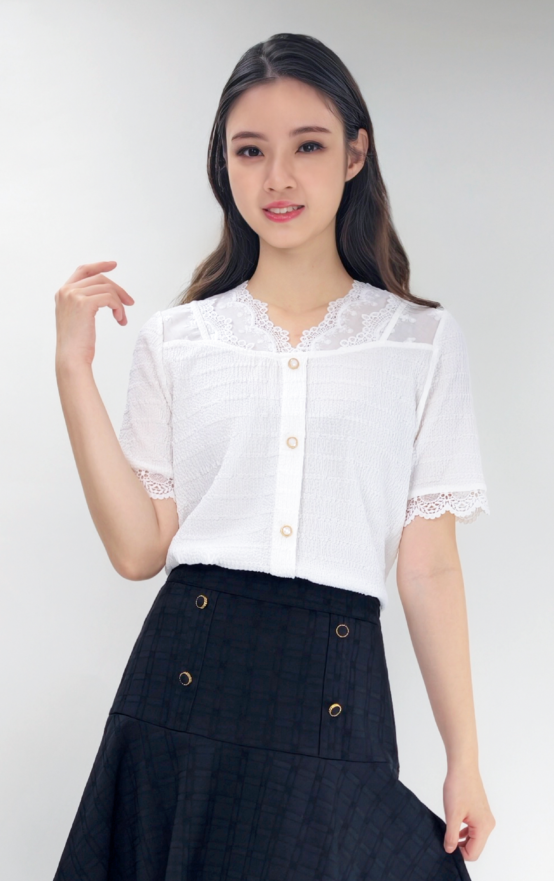 V領蕾絲上衣 ST0887