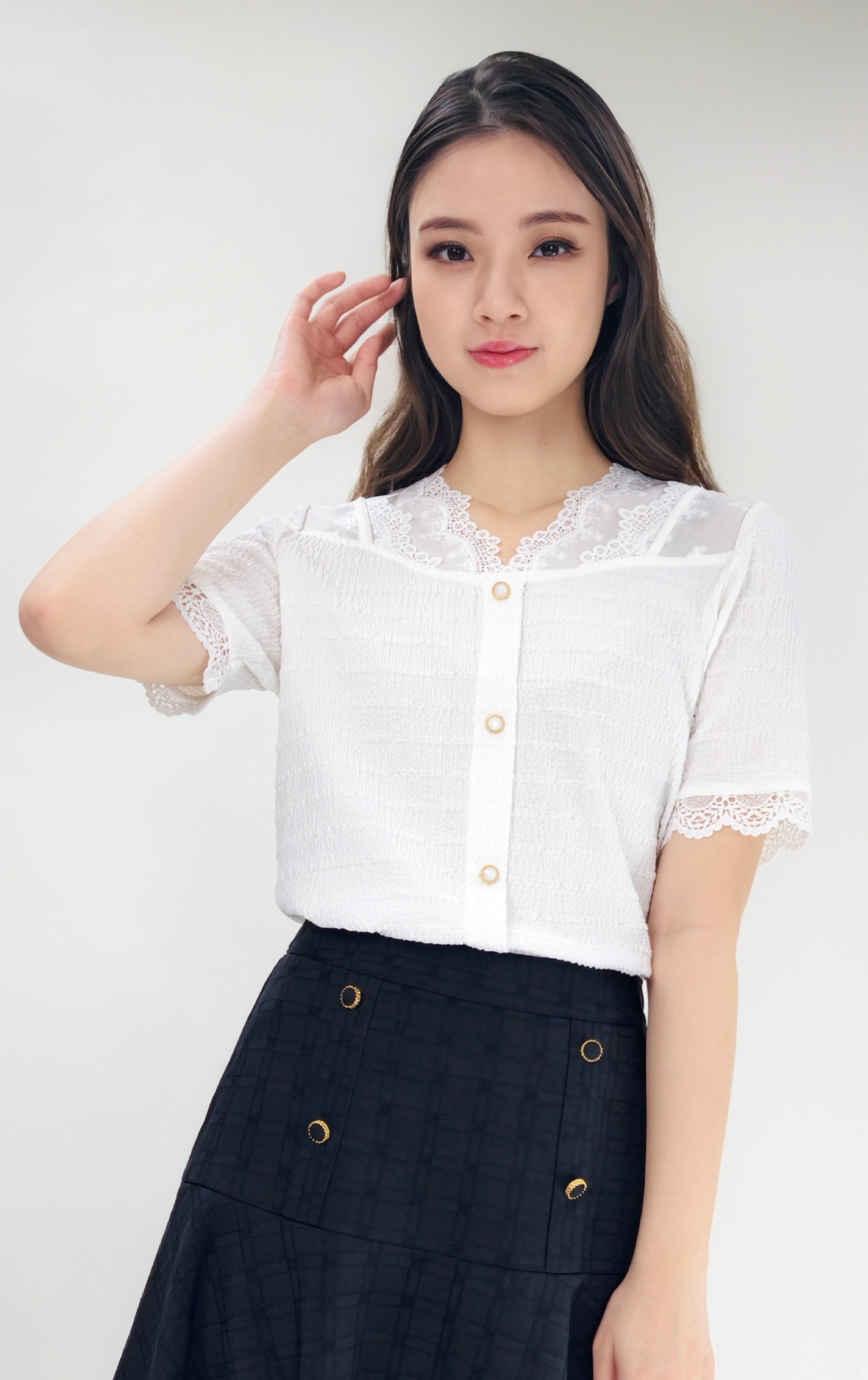 V領蕾絲上衣 ST0887