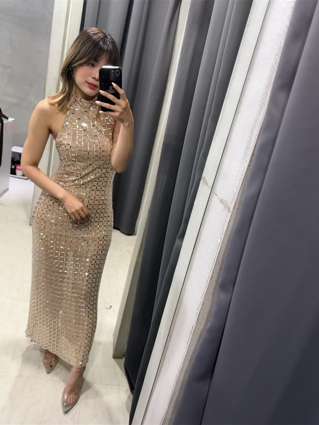 歐美燙鑽 露背性感長洋