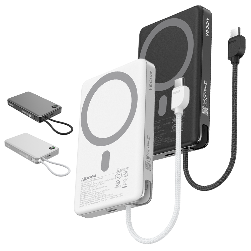 AIDOGA 艾迪伽 10000mAh 可上飛機 磁吸無線充電智能斷電行動電源 PD自帶雙向快充線 Wh/台灣BSMI/中國CCC/歐美CE認證