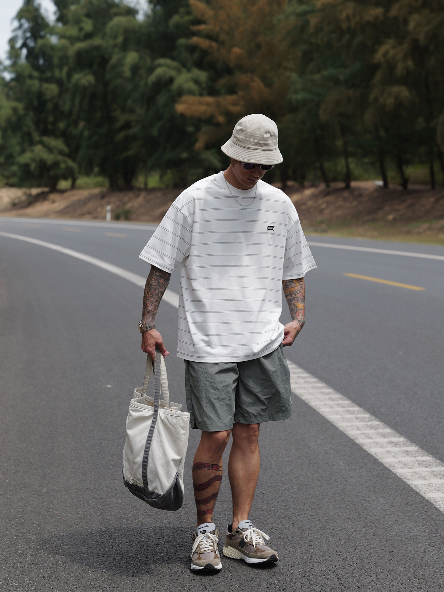 #預購 UNBENT 26SS 定製面料 日系休閒 刺繡LOGO 條紋圓領短踢 兩色