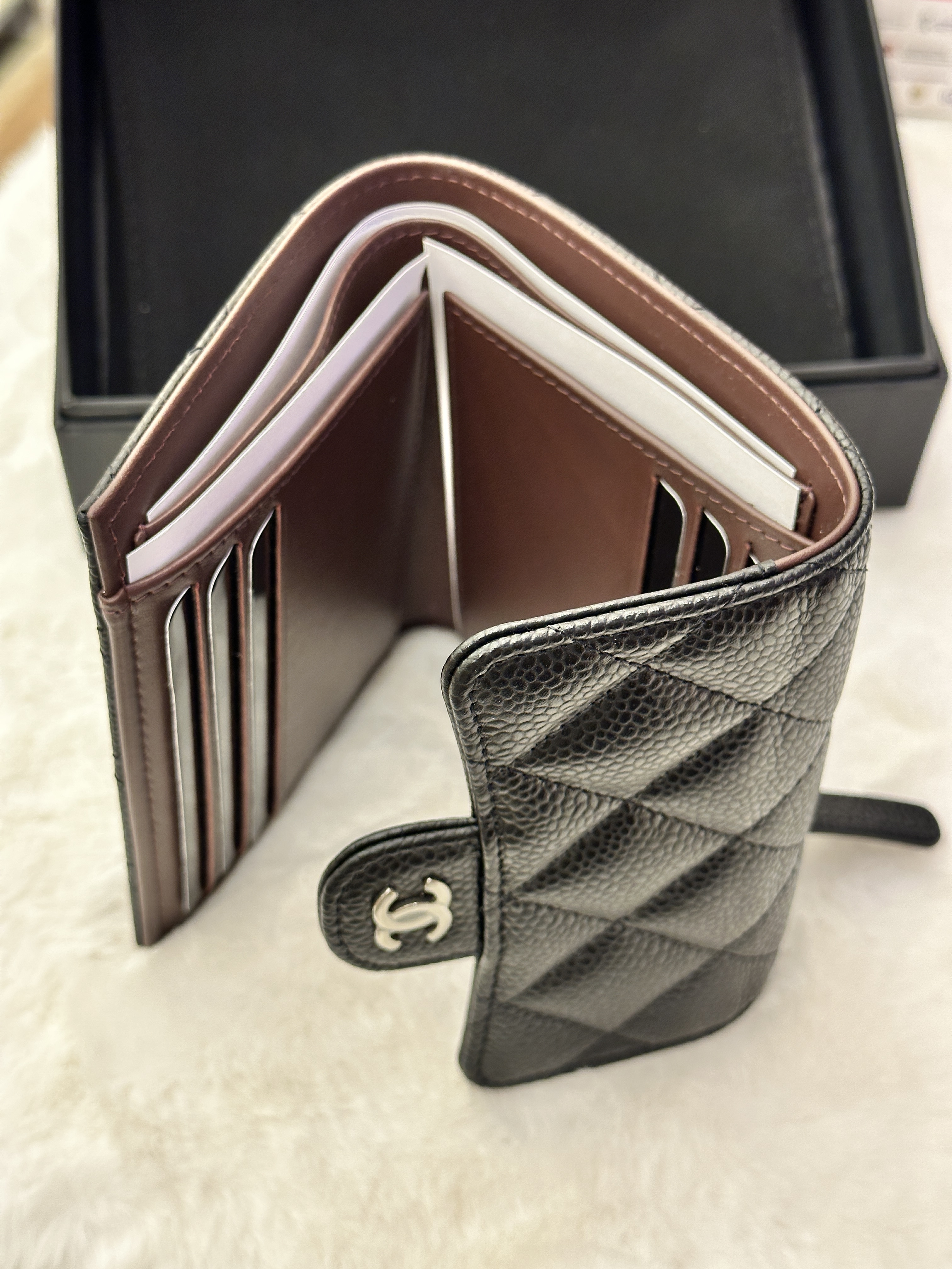 Chanel Classic Flag compact wallet-silver buckle