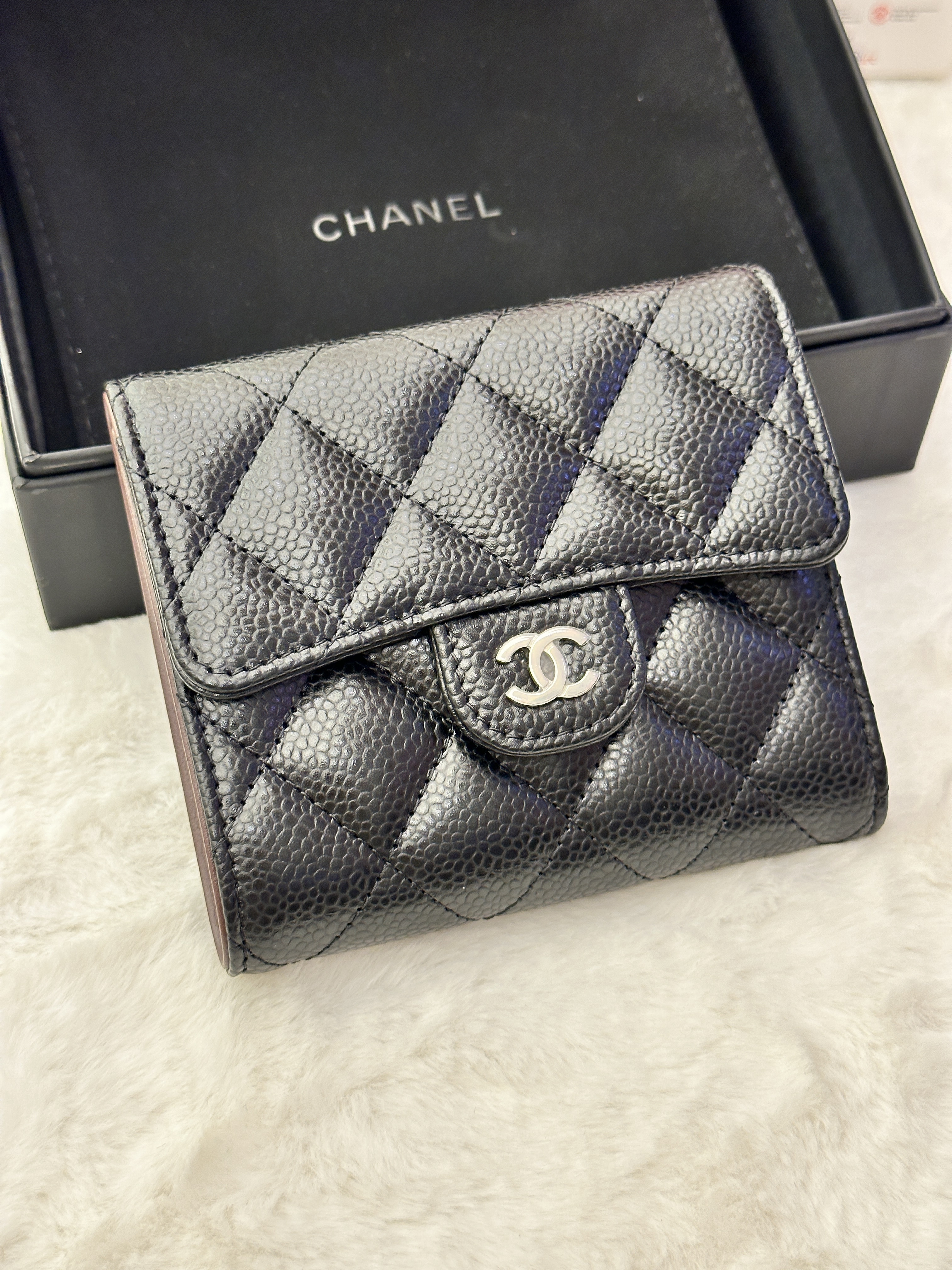 Chanel Classic Flag compact wallet-silver buckle