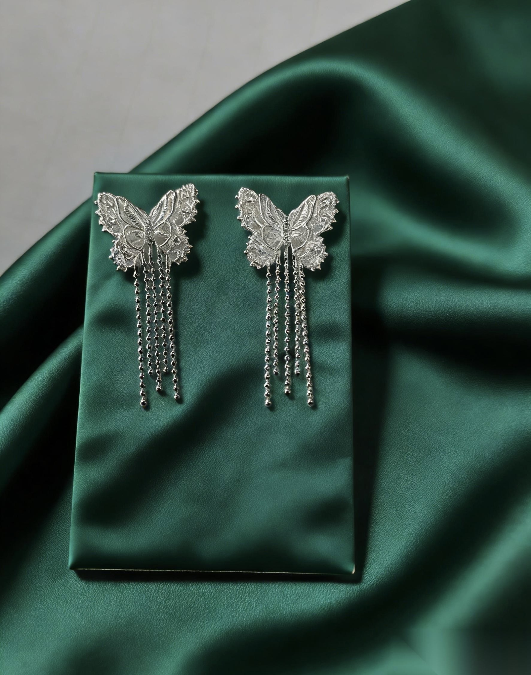 (D1)蝴蝶蕾絲 耳環 S925 厚銀- #E0230601 #AP2604