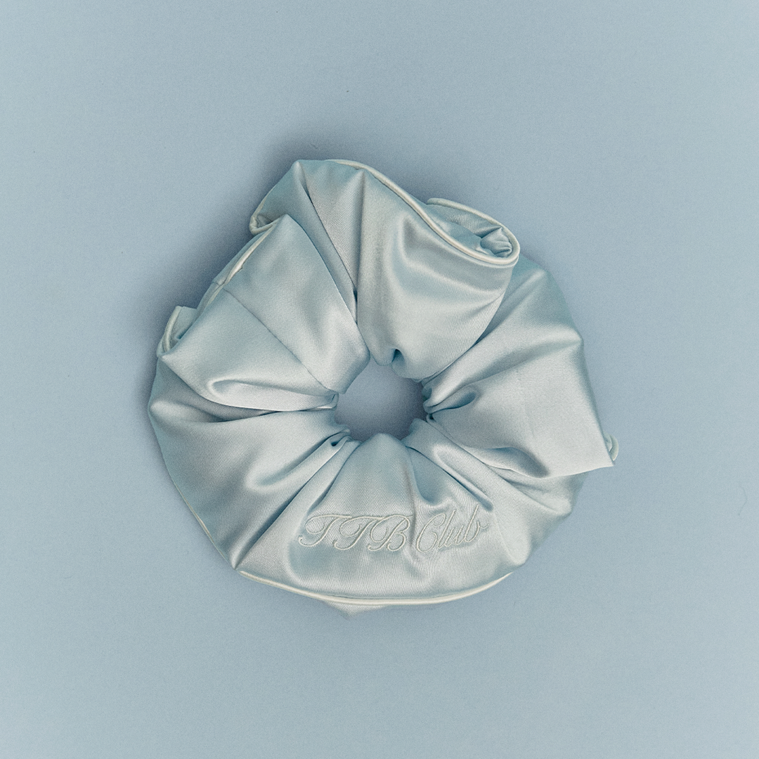 TTB CLUB 刺繡絲綢髮圈（鹽系可麗露-海鹽藍）