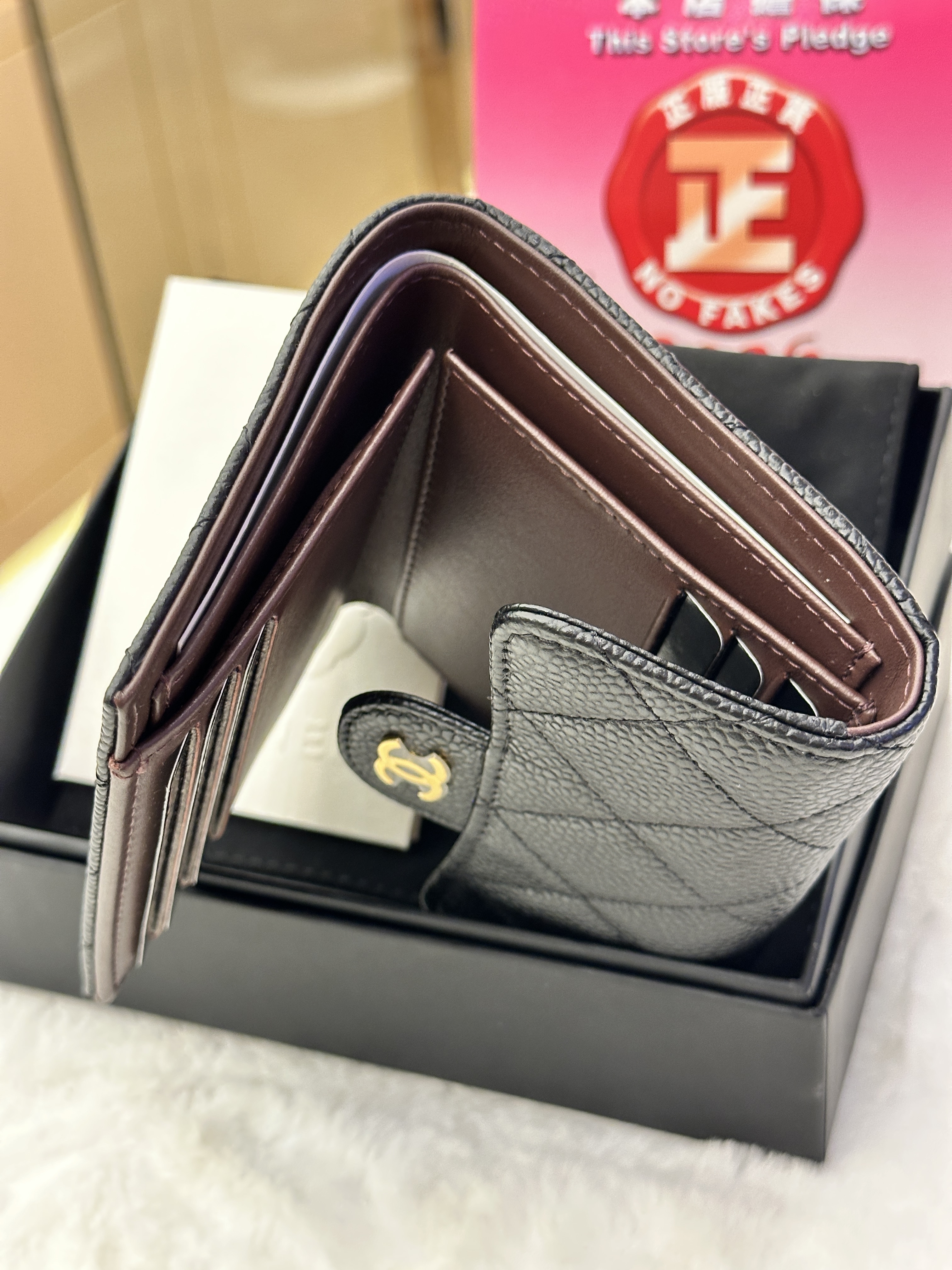 Chanel Classic Flag compact wallet Black + Gold Buckle