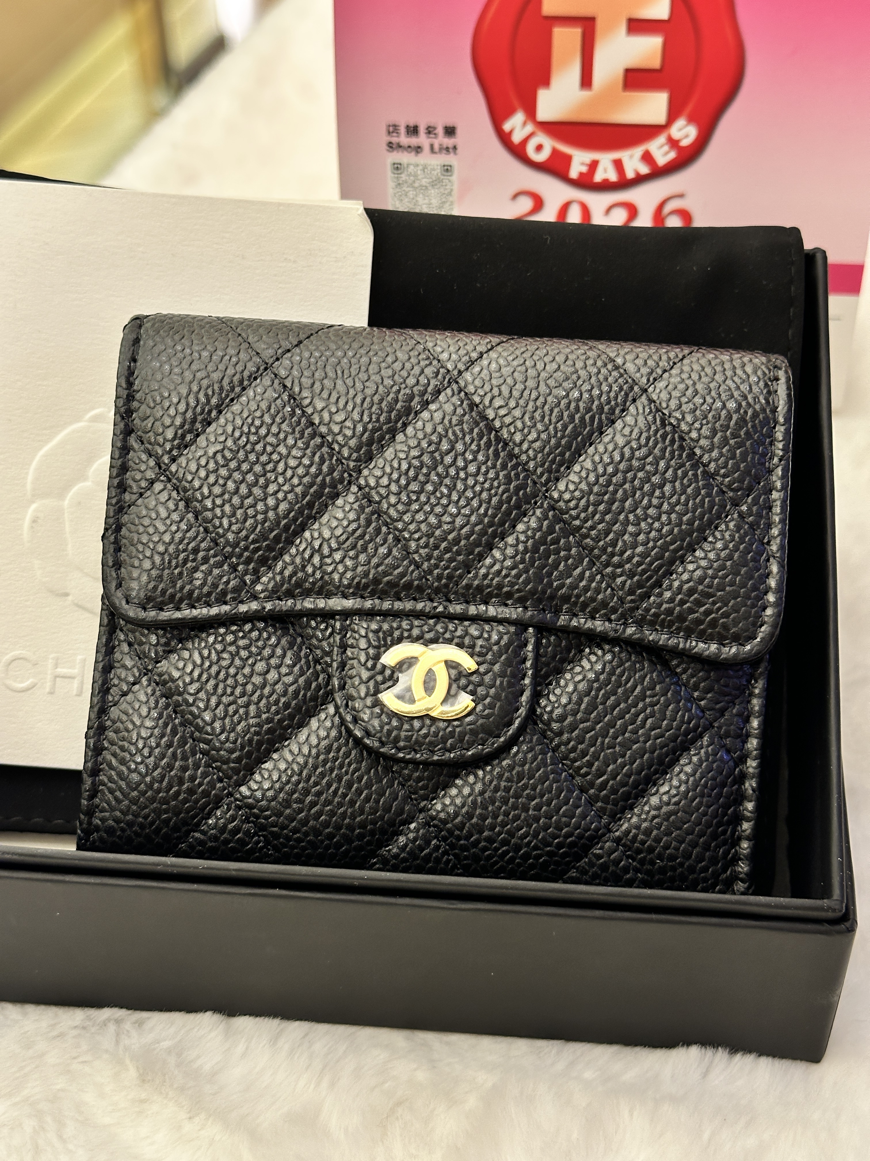 Chanel Classic Flag compact wallet Black + Gold Buckle