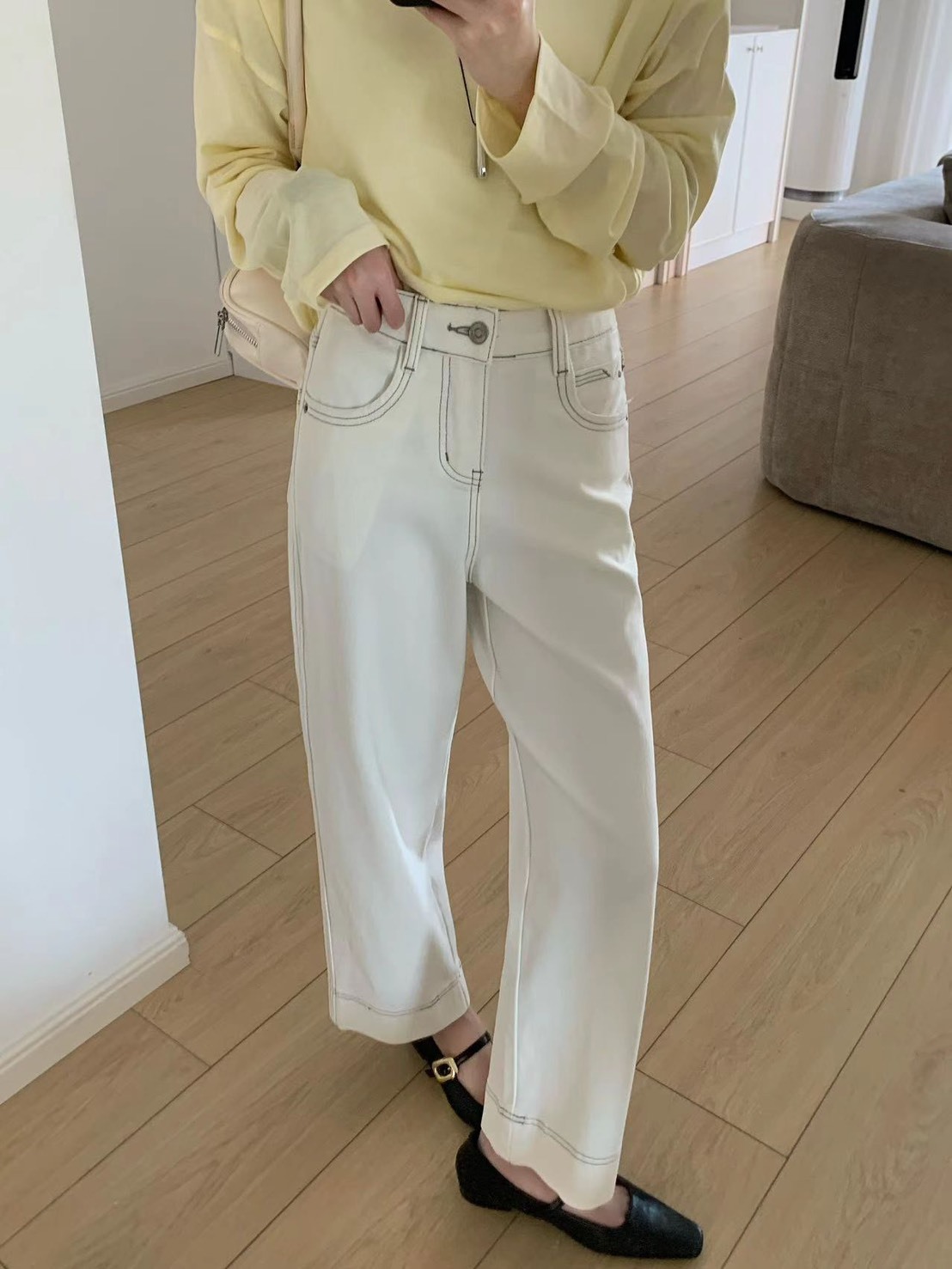 Nellie&Co.法式奶油白修身直筒九分牛仔褲