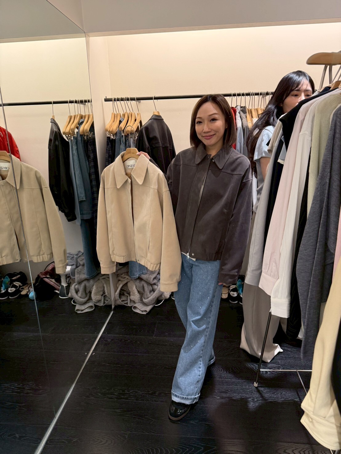 OB6011 刷毛感反領外套