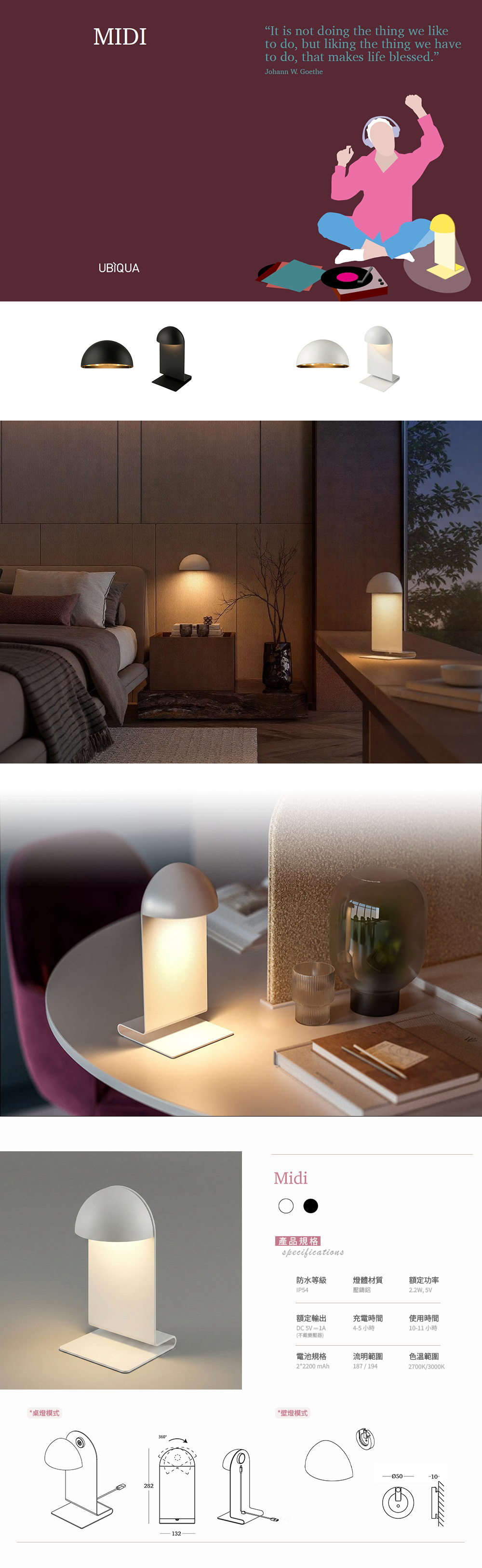 UBIQUA,精品燈飾,義大利品牌,燈飾,UBIQUA 充電式燈,UBIQUA 設計照明,UBIQUA 無線桌燈,無線充電燈,充電式桌燈,可攜式照明燈,USB 充電檯燈,行動式氛圍燈,露營燈推薦,Midi,UBIQUA Midi