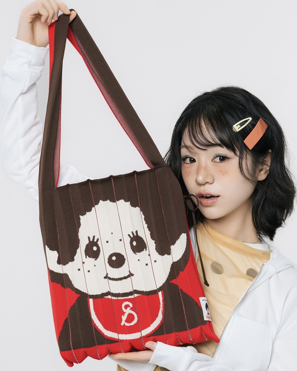 🇰🇷 JOSEPH AND STACEY X LUCKY PLEATED KNIT MEDIUM MONCHHICHI BOY BROWN 夢奇奇 蒙奇奇 聯名款 針織包 風琴包 手提包 單肩包 / 預購