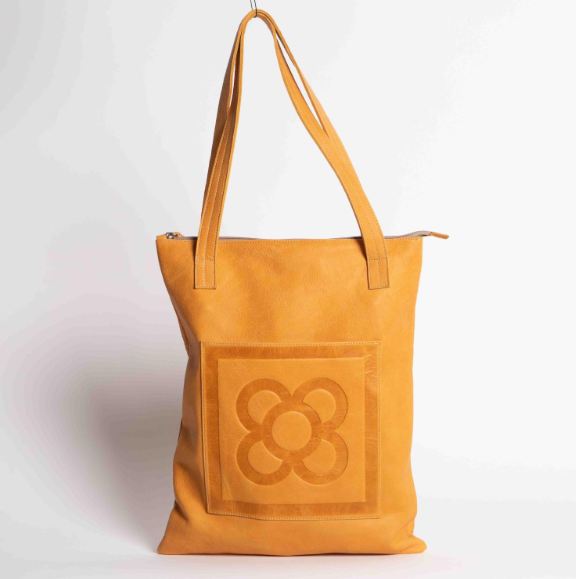 西班牙代購  Barcelona Rectangular leather shopper bag with the flower tile