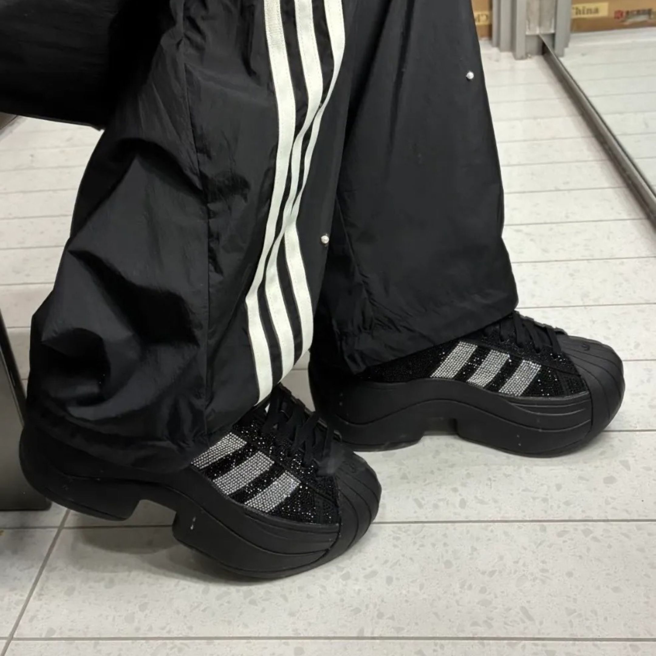 NICEDAY 代購 Adidas Superstar Bold 厚底 貝殼鞋 增高 滿鑽 黑 黑色 IH1663