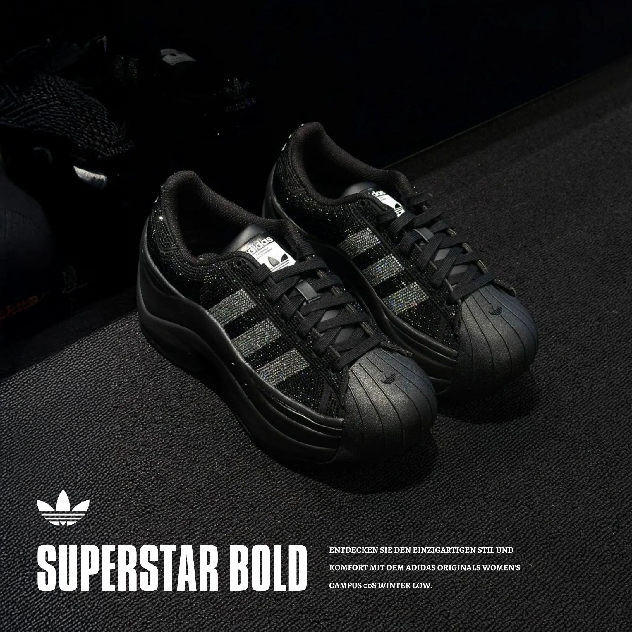 NICEDAY 代購 Adidas Superstar Bold 厚底 貝殼鞋 增高 滿鑽 黑 黑色 IH1663