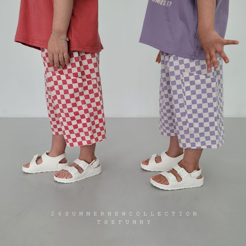 正韓夏thefunny 兩色方塊格七分褲