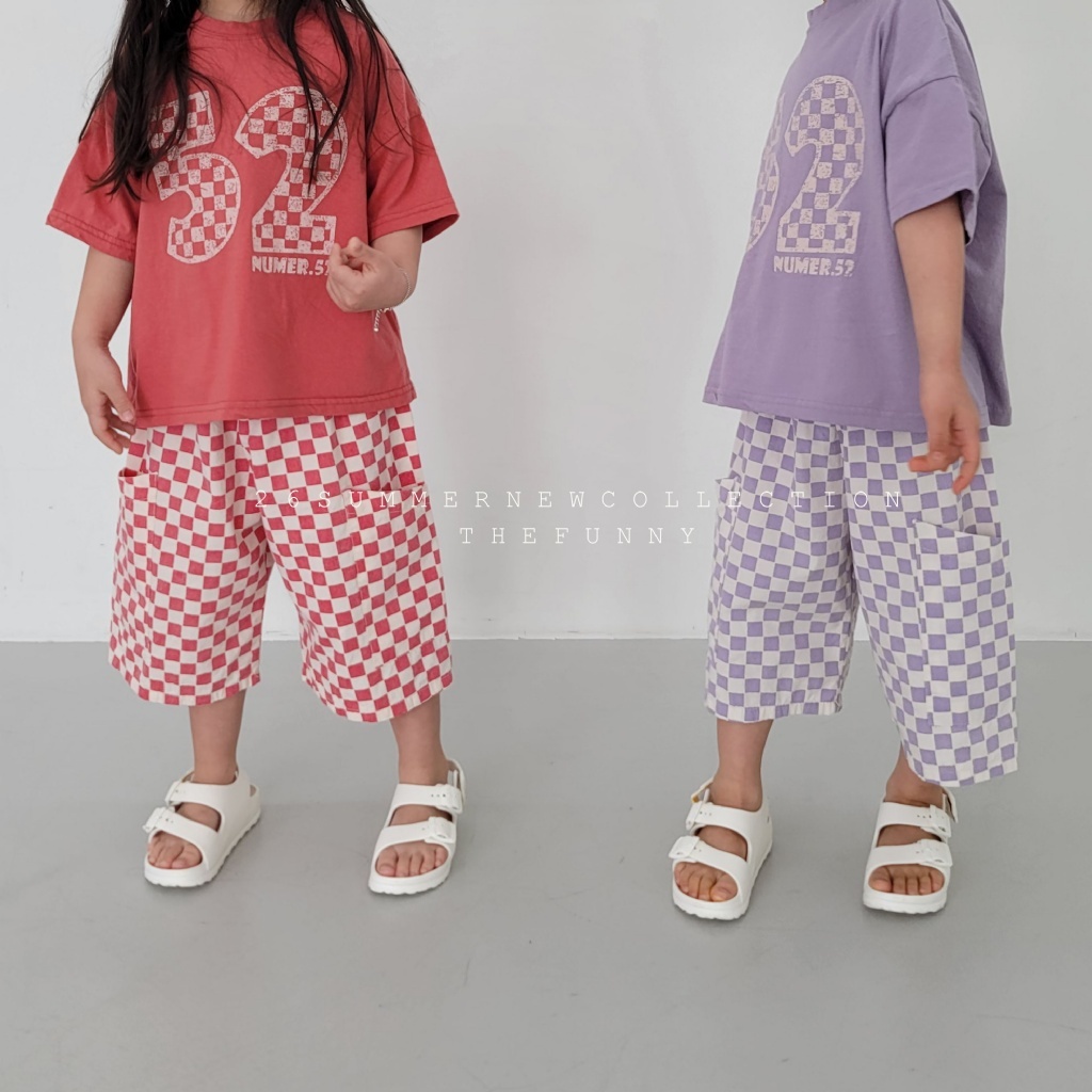 正韓夏thefunny 兩色方塊格七分褲