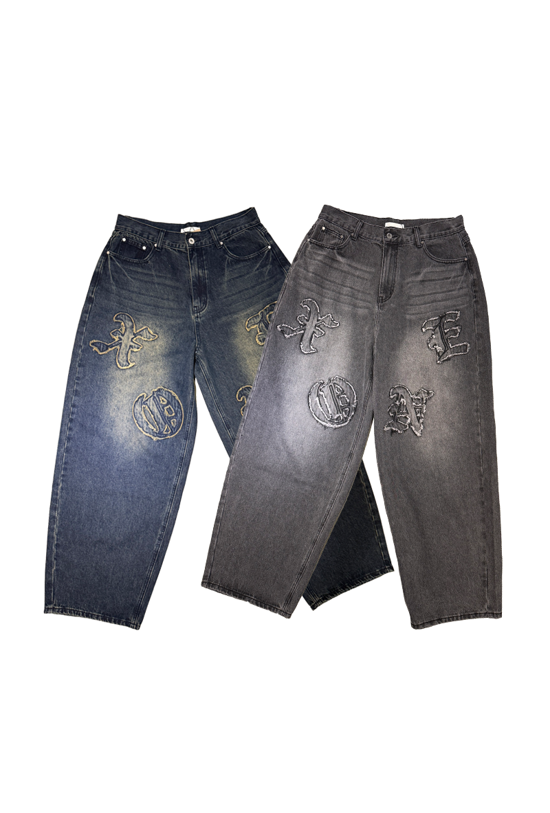 歌德字體拼接牛仔褲