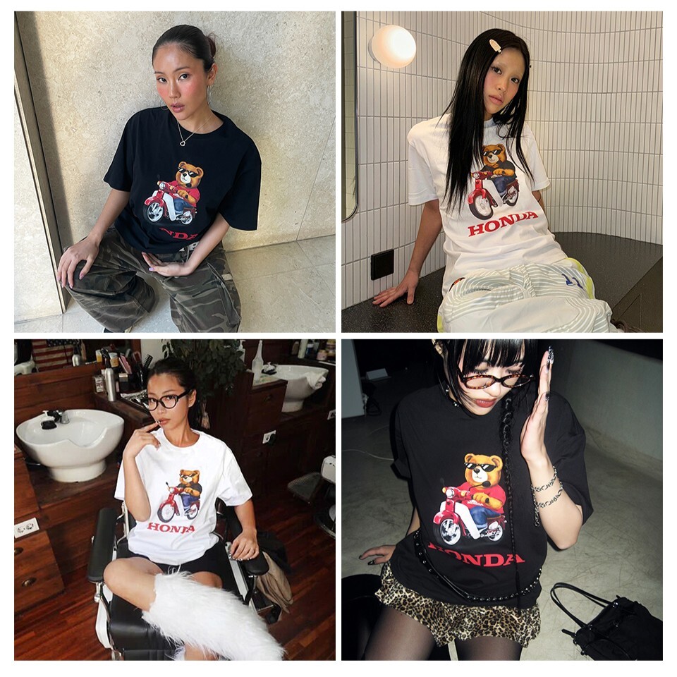 【預購】K031366  Honda 小熊印花短袖上衣