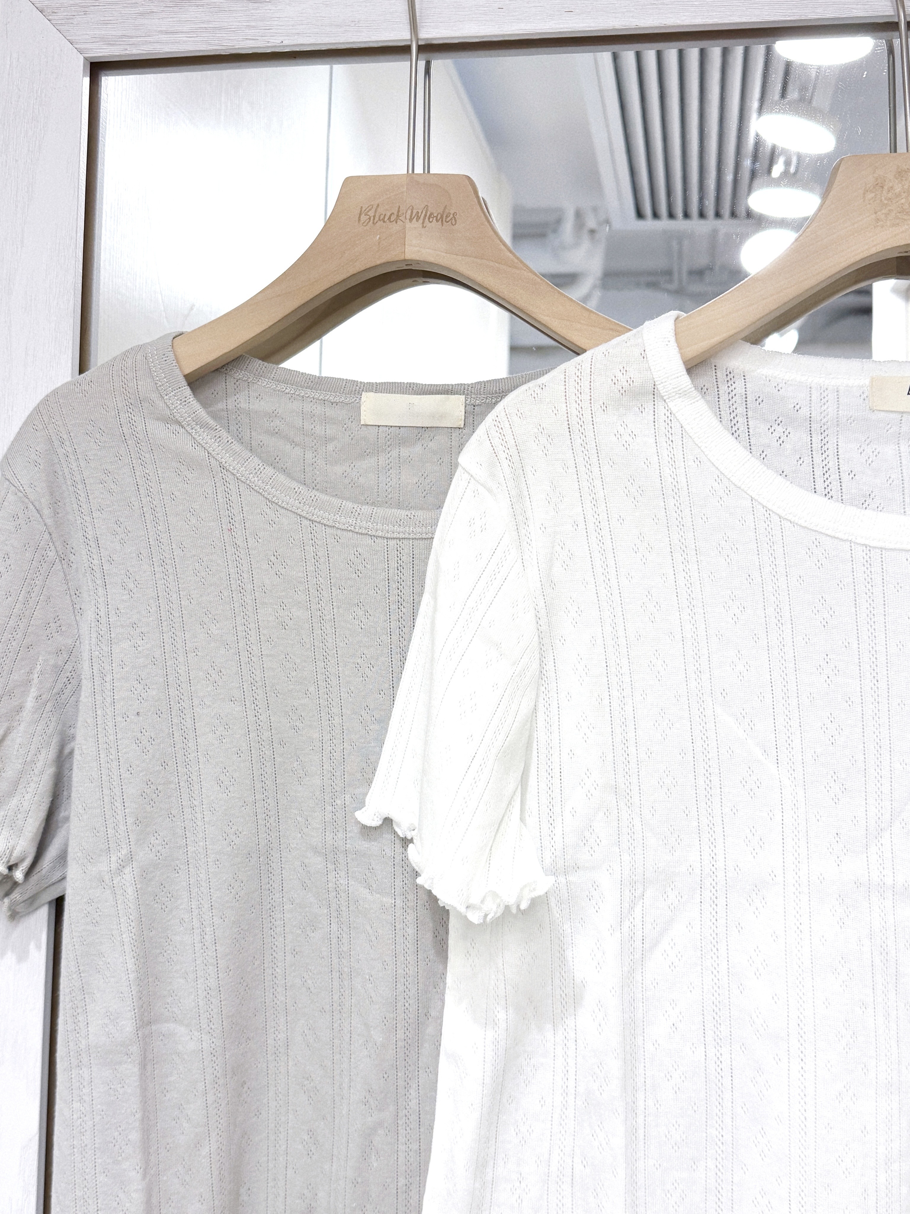 EA1234｜直通花紋木耳邊短袖上衣꒰ ✿♪ ⋆