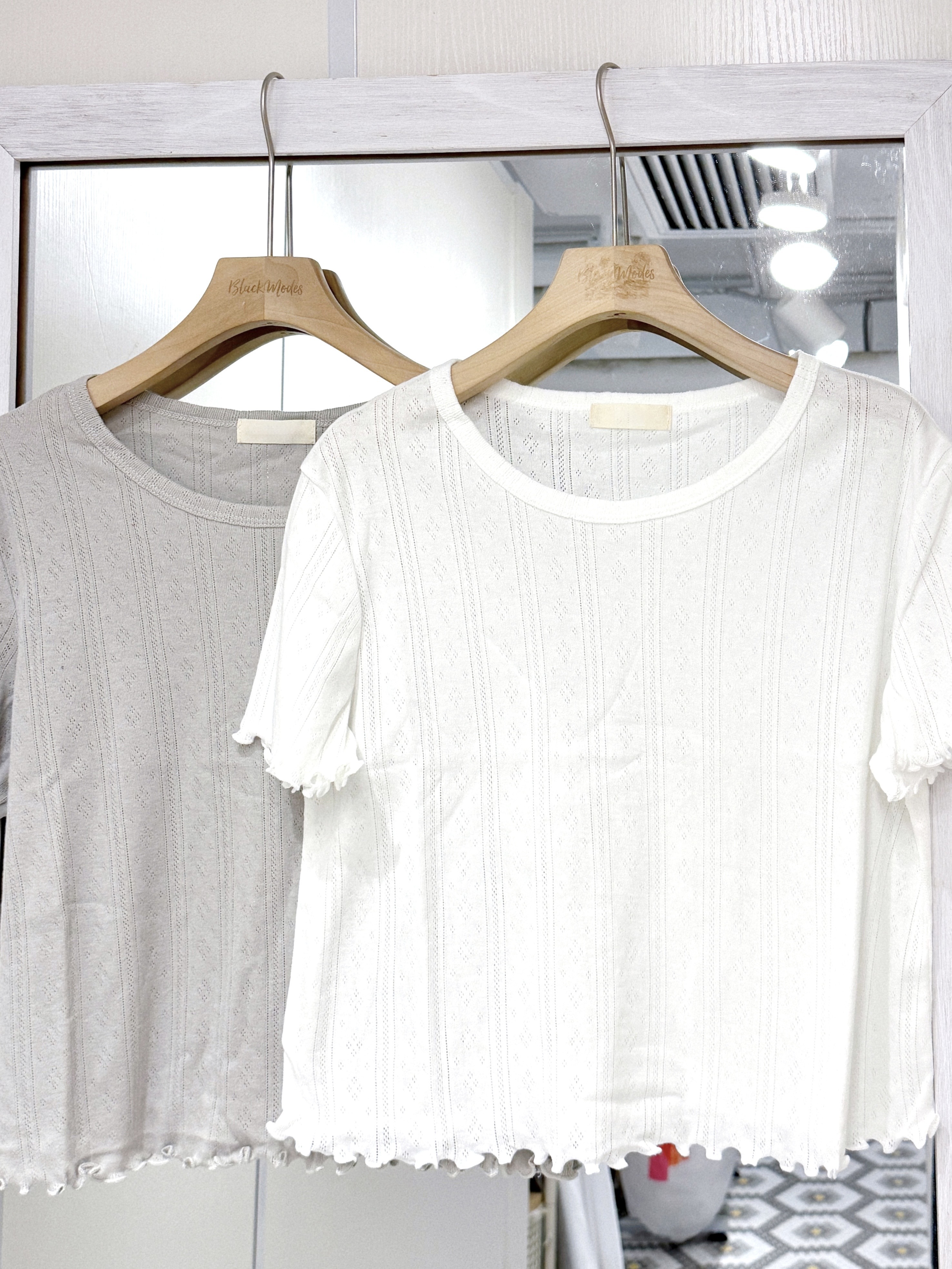 EA1234｜直通花紋木耳邊短袖上衣꒰ ✿♪ ⋆