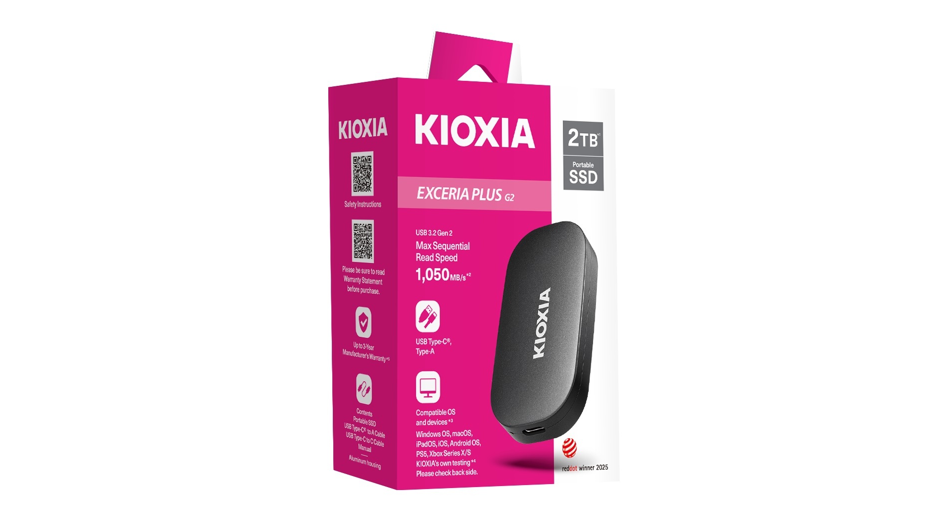KIOXIA 鎧俠EXCERIA PLUS G2 行動固態硬碟| 1050MB/s 極速Type-C