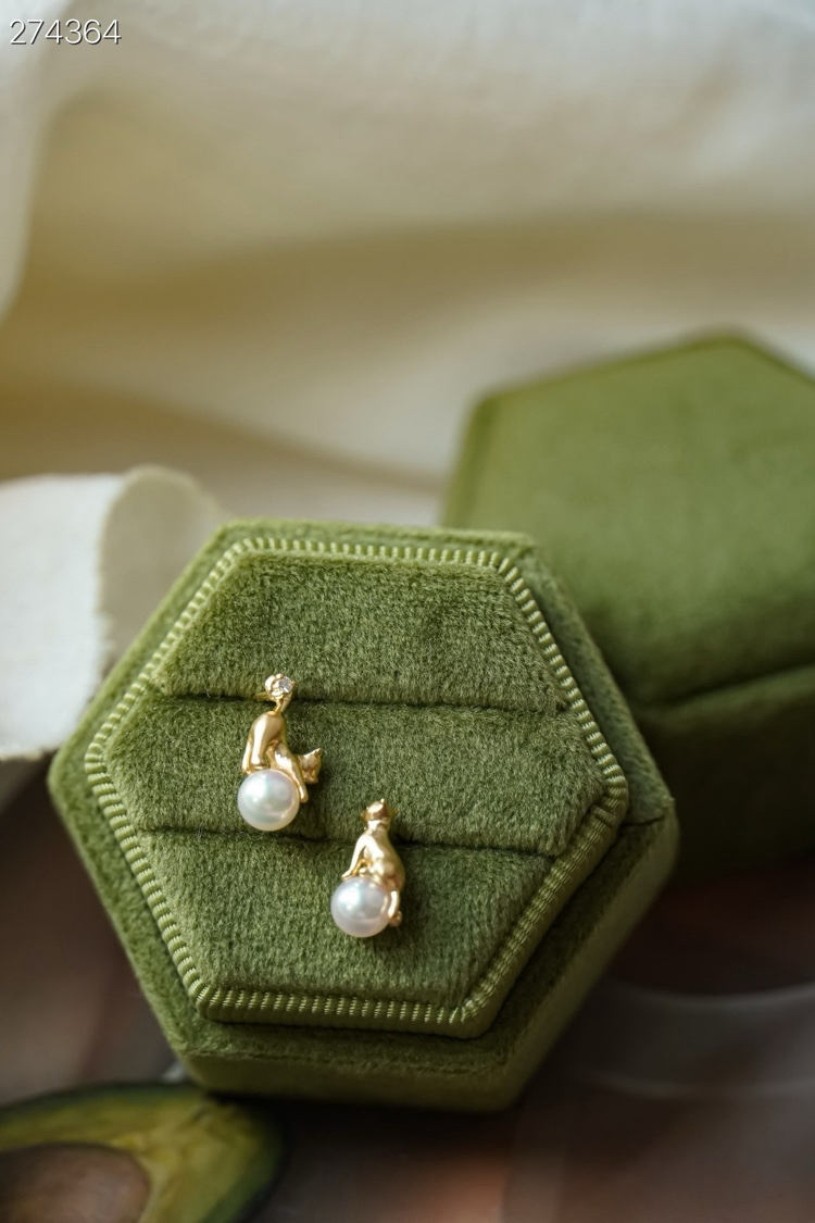 海水珍珠18K真鑽｜貓咪耳釘