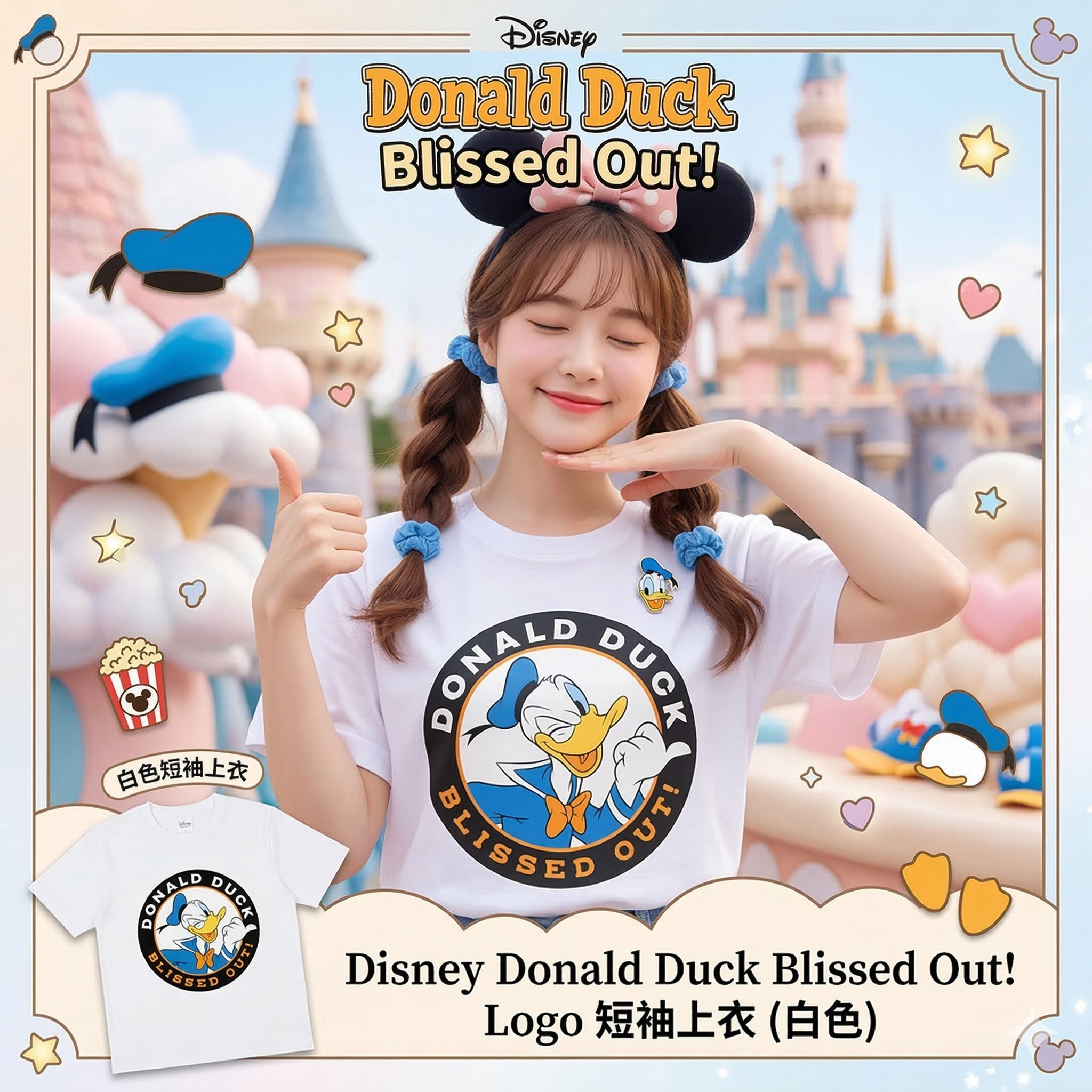 【現貨】LX0207103 Disney Donald Duck Blissed Out! Logo 短袖上衣 (白色)