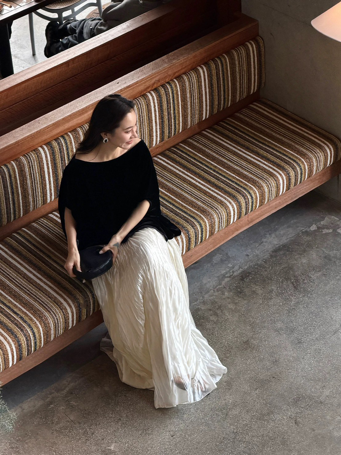 雲朵白仙女氣息皺皺織紋感長裙-S-XL (Elegant & Love)