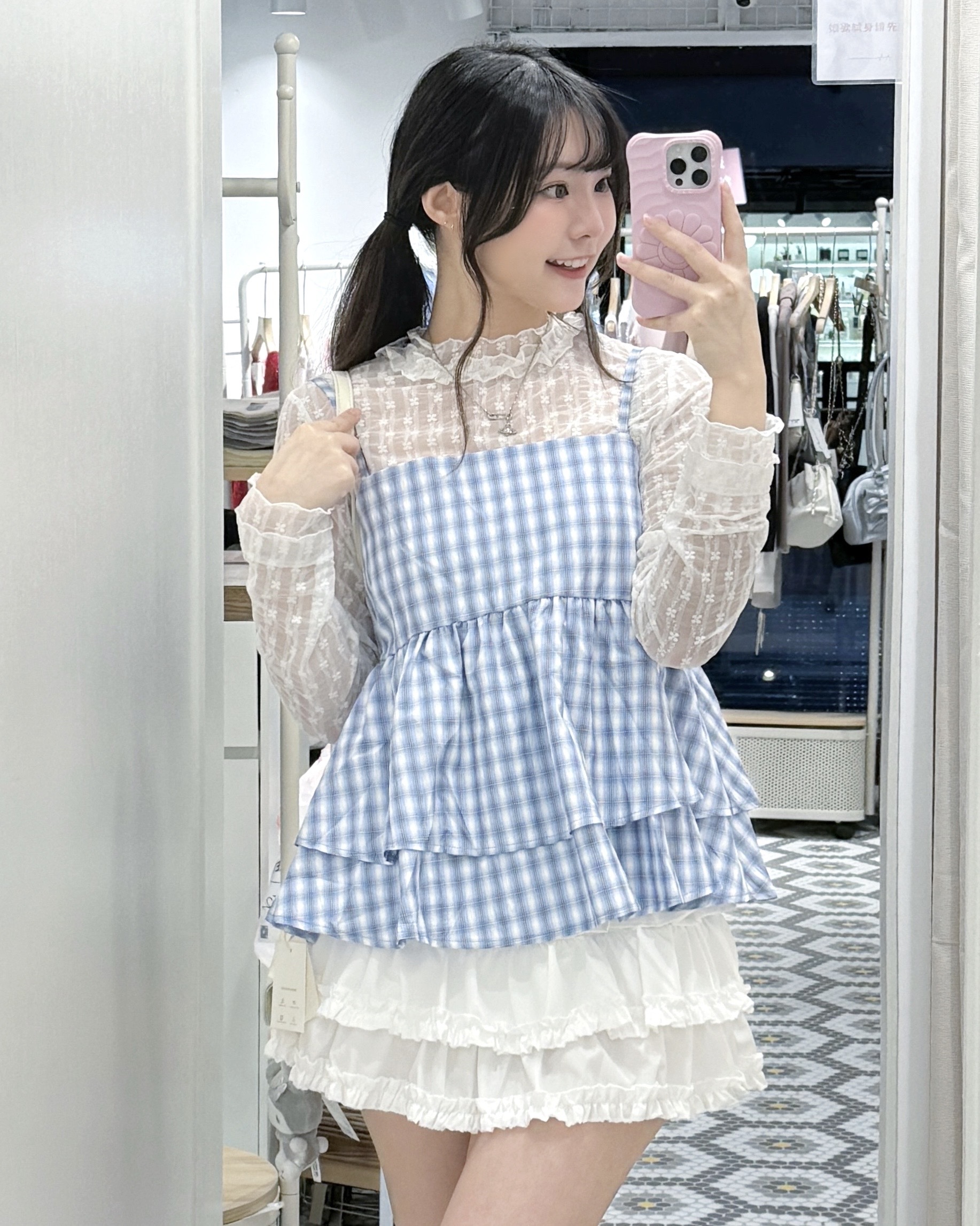 EA1230｜可愛野餐風格紋吊帶TOP 🎀₊⊹