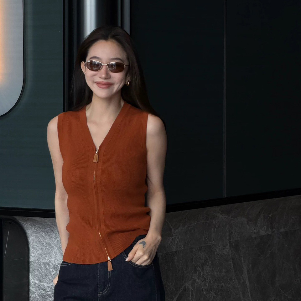 歐美女子拉鍊造型螺紋V領上衣-S-L / 4色 (Elegant & Love)