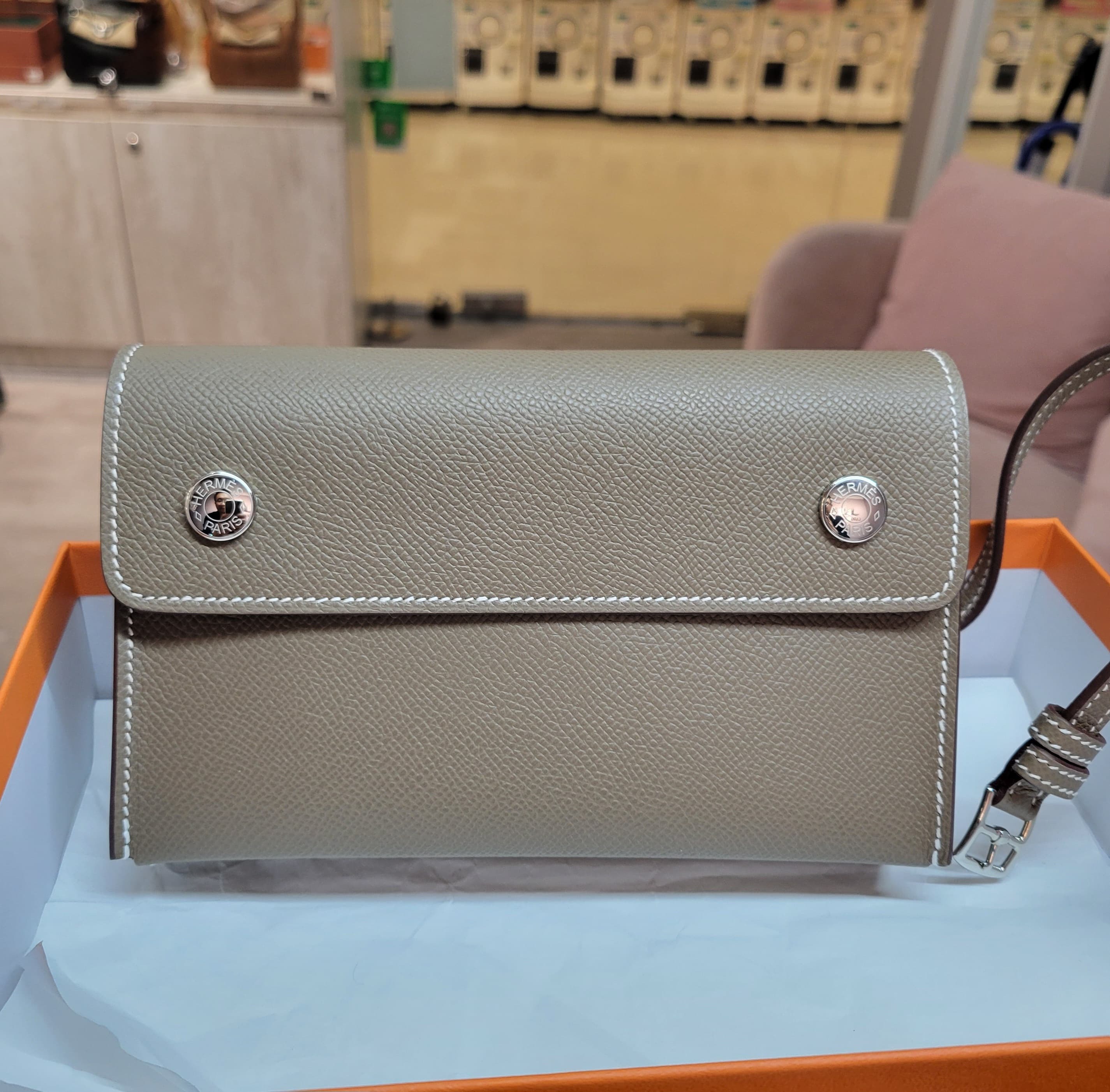 HERMES SNAP WALLET  ETOUPE CK EPSOM 大象灰 銀扣