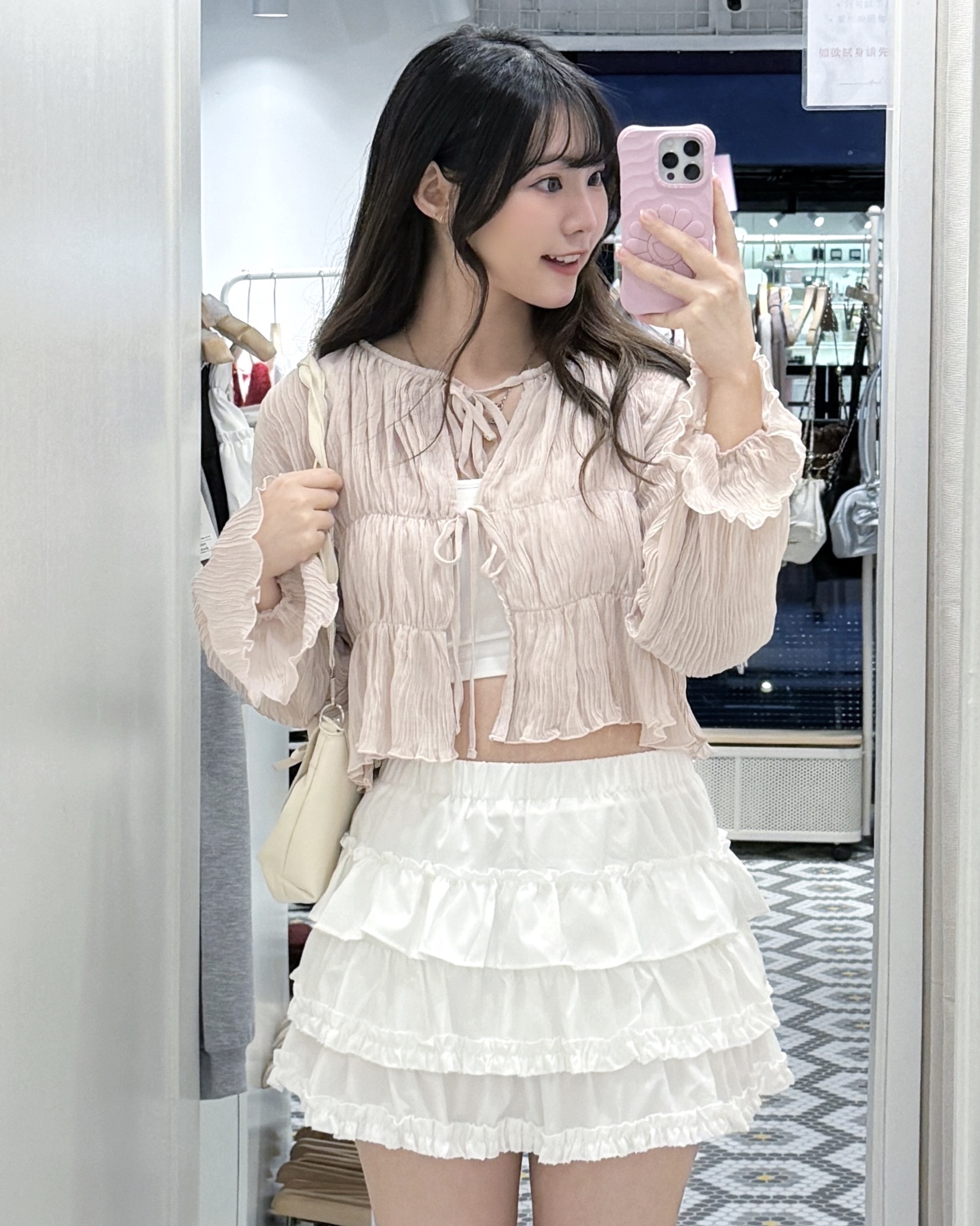 JP1205｜日本直送.ᐟ.ᐟ 超舒服泡泡綁帶喇叭袖上衣 ☁️⊹ ࣭