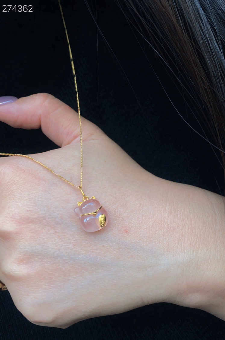 大福招財貓｜粉晶吊墜