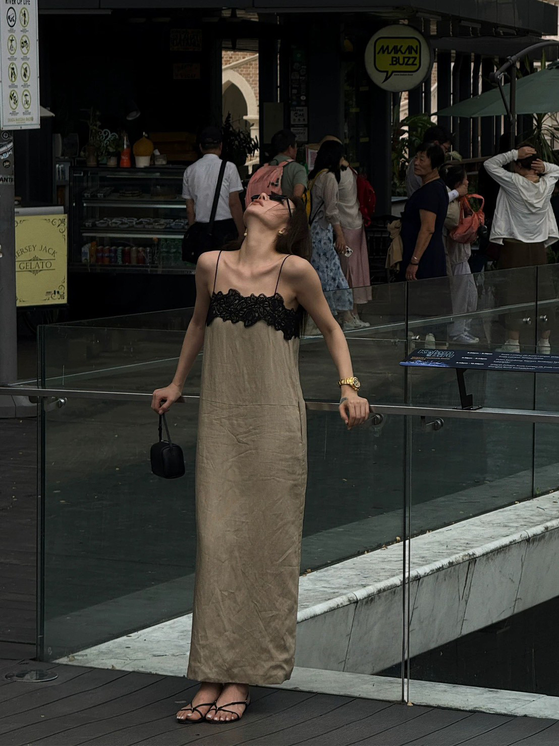 細肩帶蕾絲滾邊天絲亞麻長洋裝-S-L (Elegant & Love)