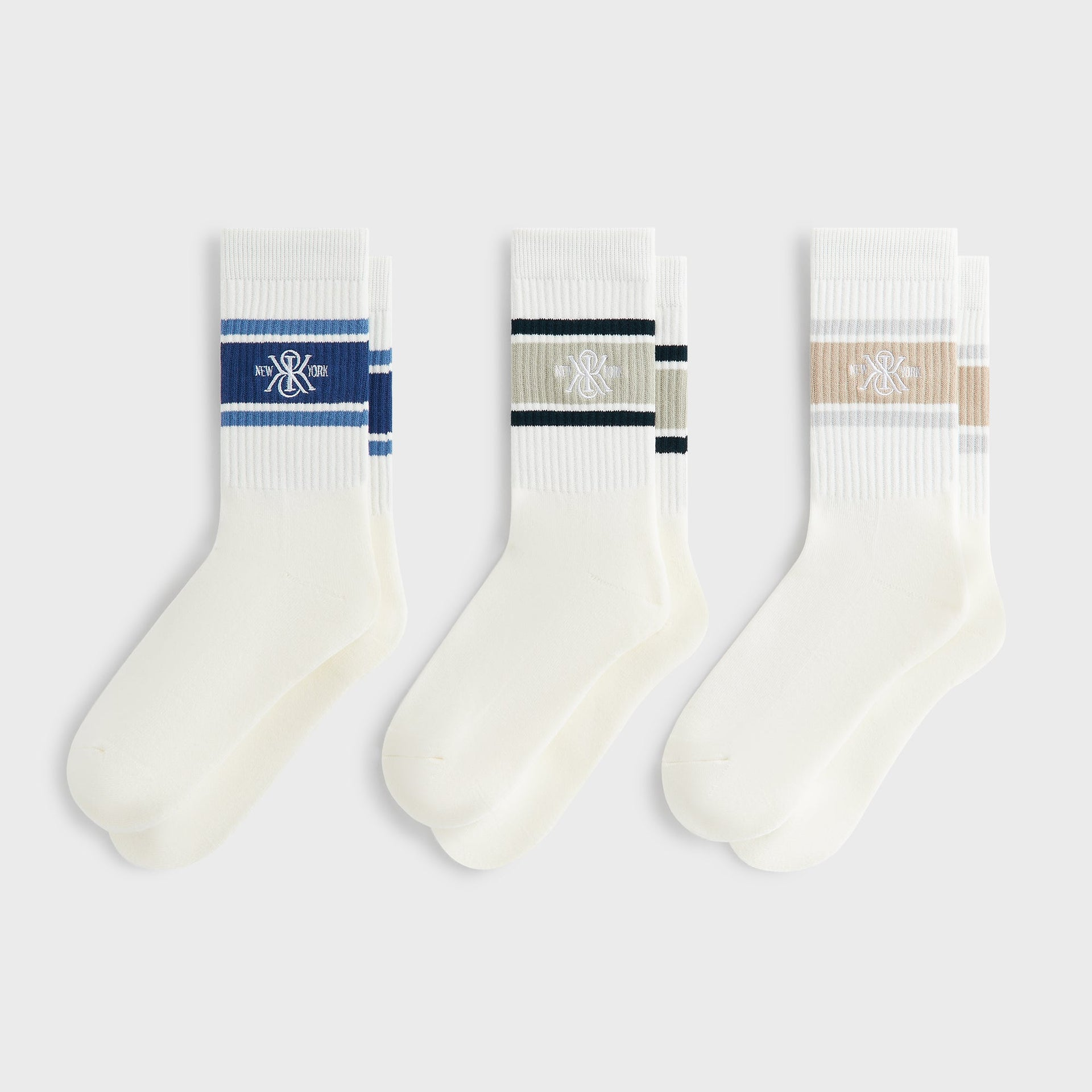 2026SS Kith 3-Pack New York Crest Cotton Crew Socks 襪子 長襪 條紋 三雙一組 現貨 KHM220186