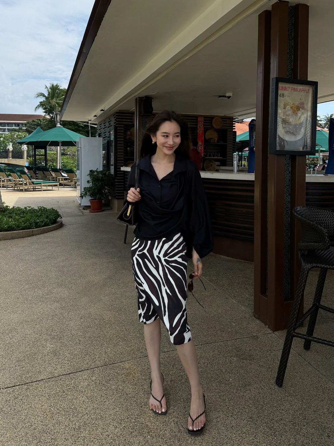 經典黑白配色斑馬紋鉛筆裙長裙-S-XL (Elegant & Love)