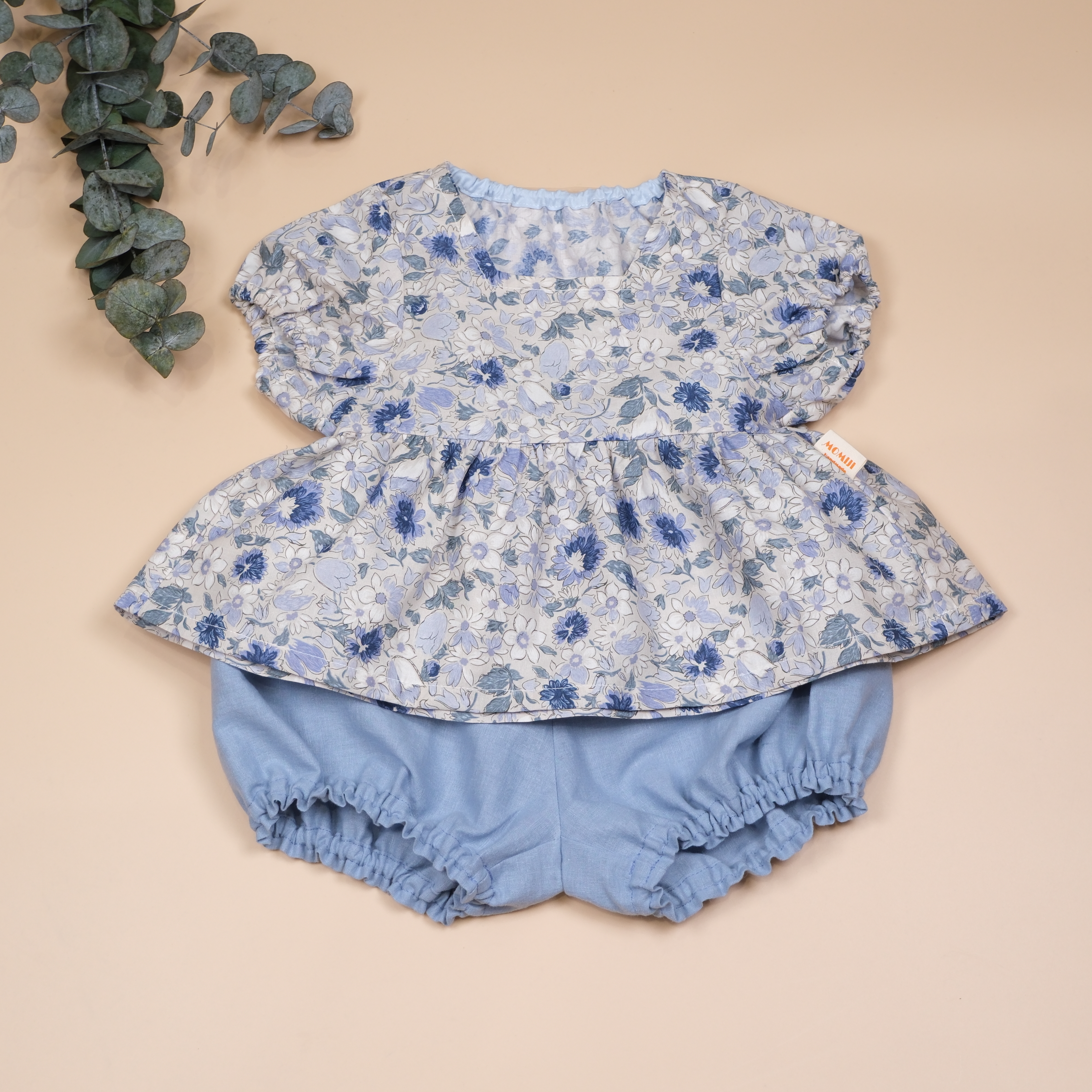 Jardin Doux 柔霧花園套裝系列 ✤ 霧藍 ✤ 手作花園上衣泡泡短褲套裝