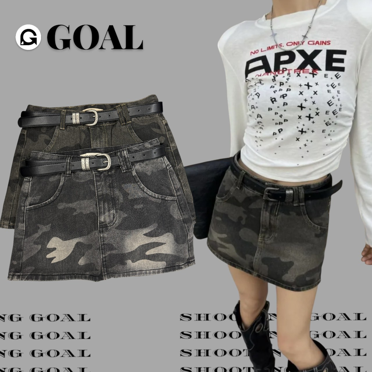 (GOAL) 辣妹迷彩工裝短裙 (附皮帶) JUNE 919230