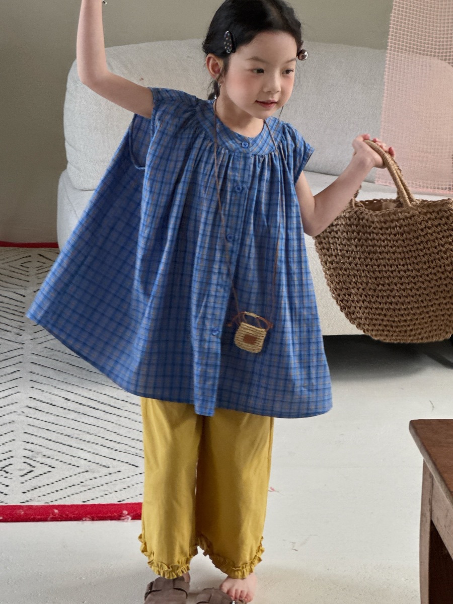 日系圓領格子長上衣