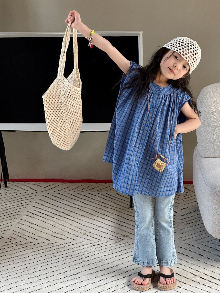 日系圓領格子長上衣