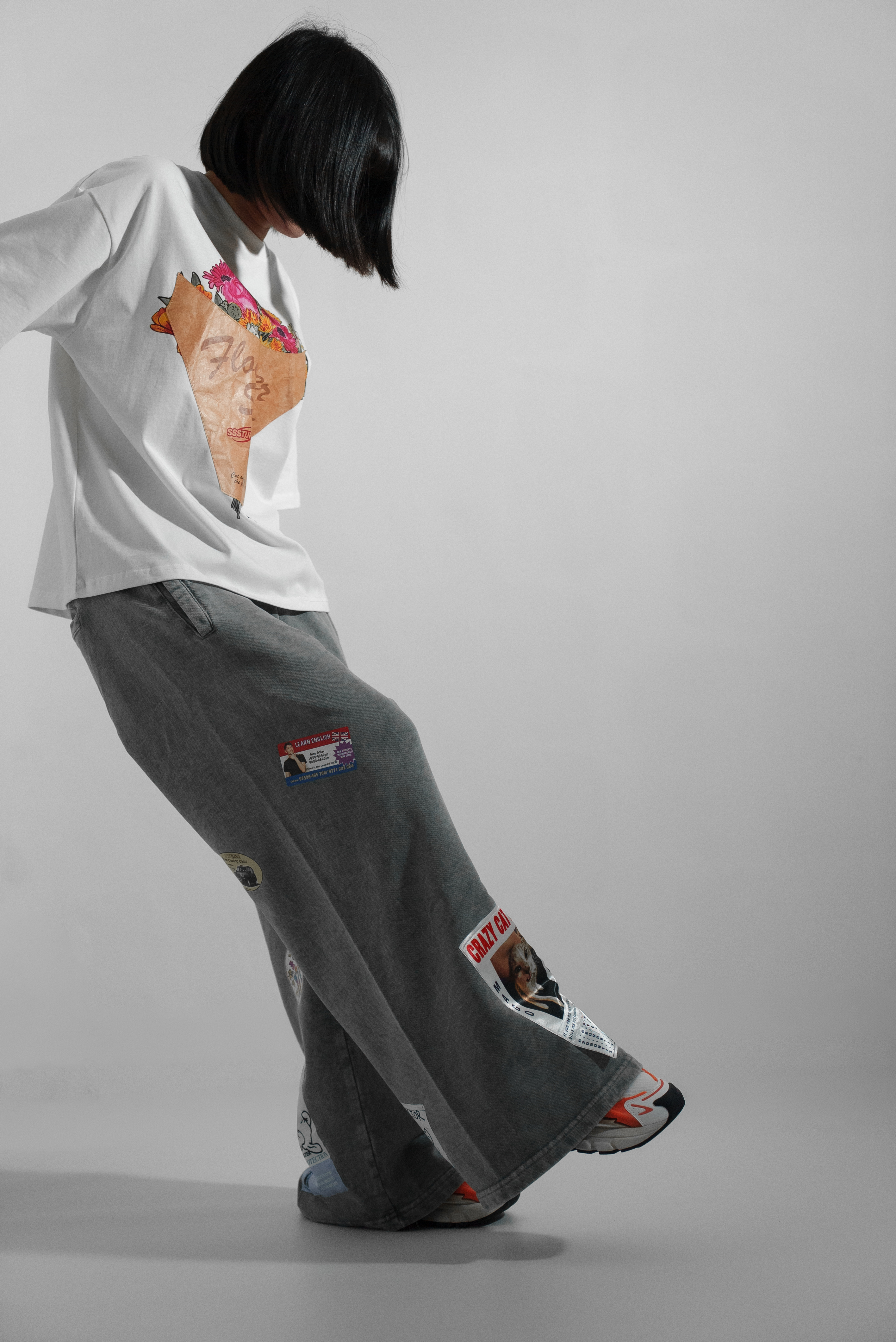 【Focus Store】現貨秒發 SSSTUFFF Ads Wide Trousers  ''Grey'' 水洗拼貼寬褲 SSS-FW25-PAN03