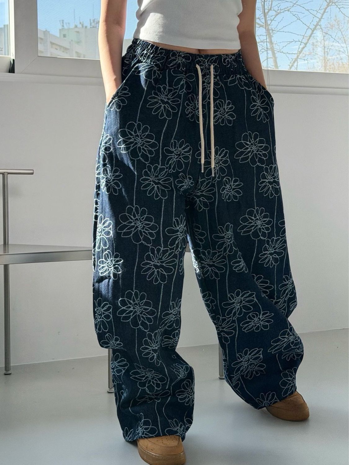 花花圖案可束腳鬆身褲 P3264