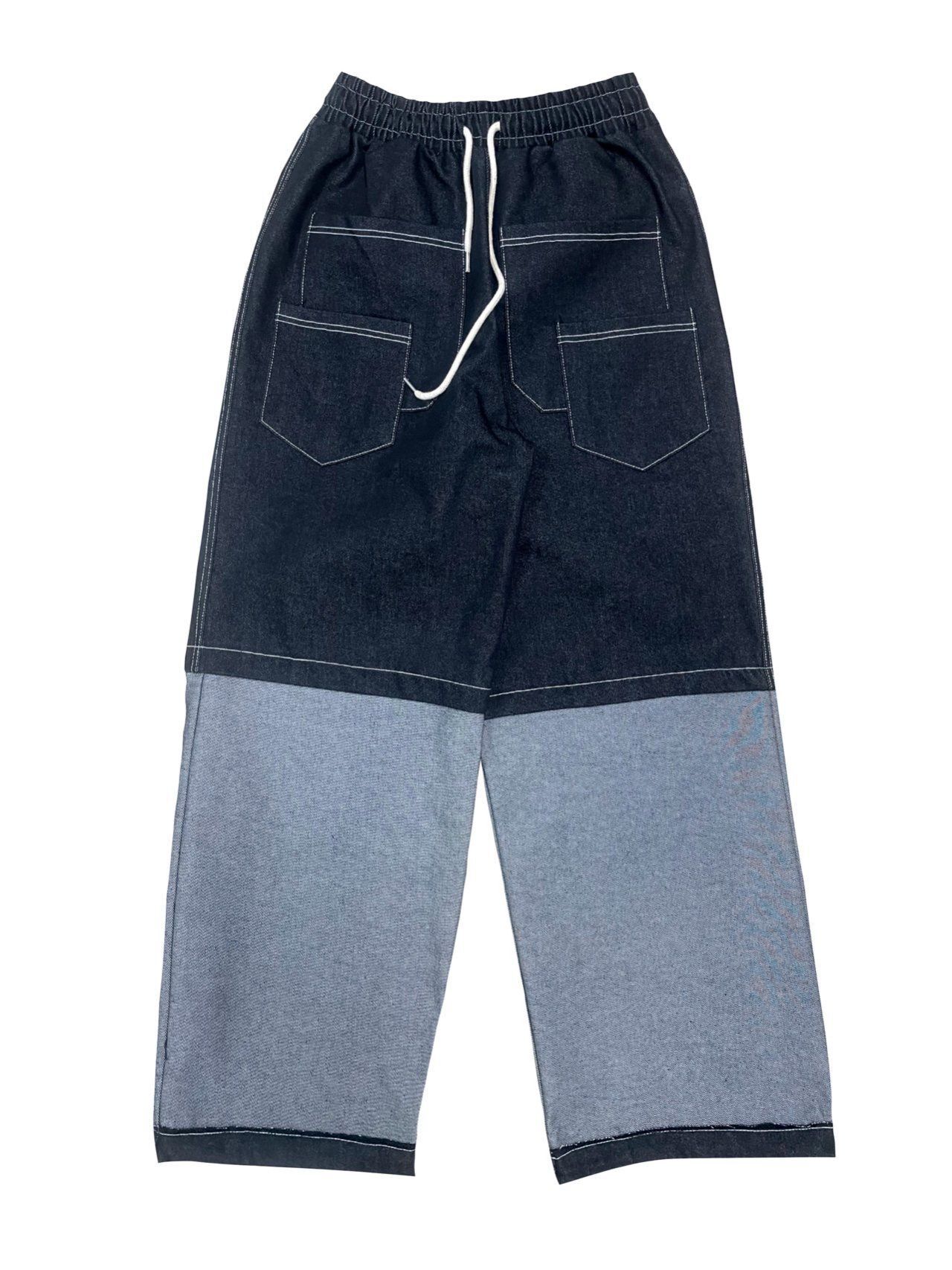 拼色可束腳鬆身牛仔褲 P3265