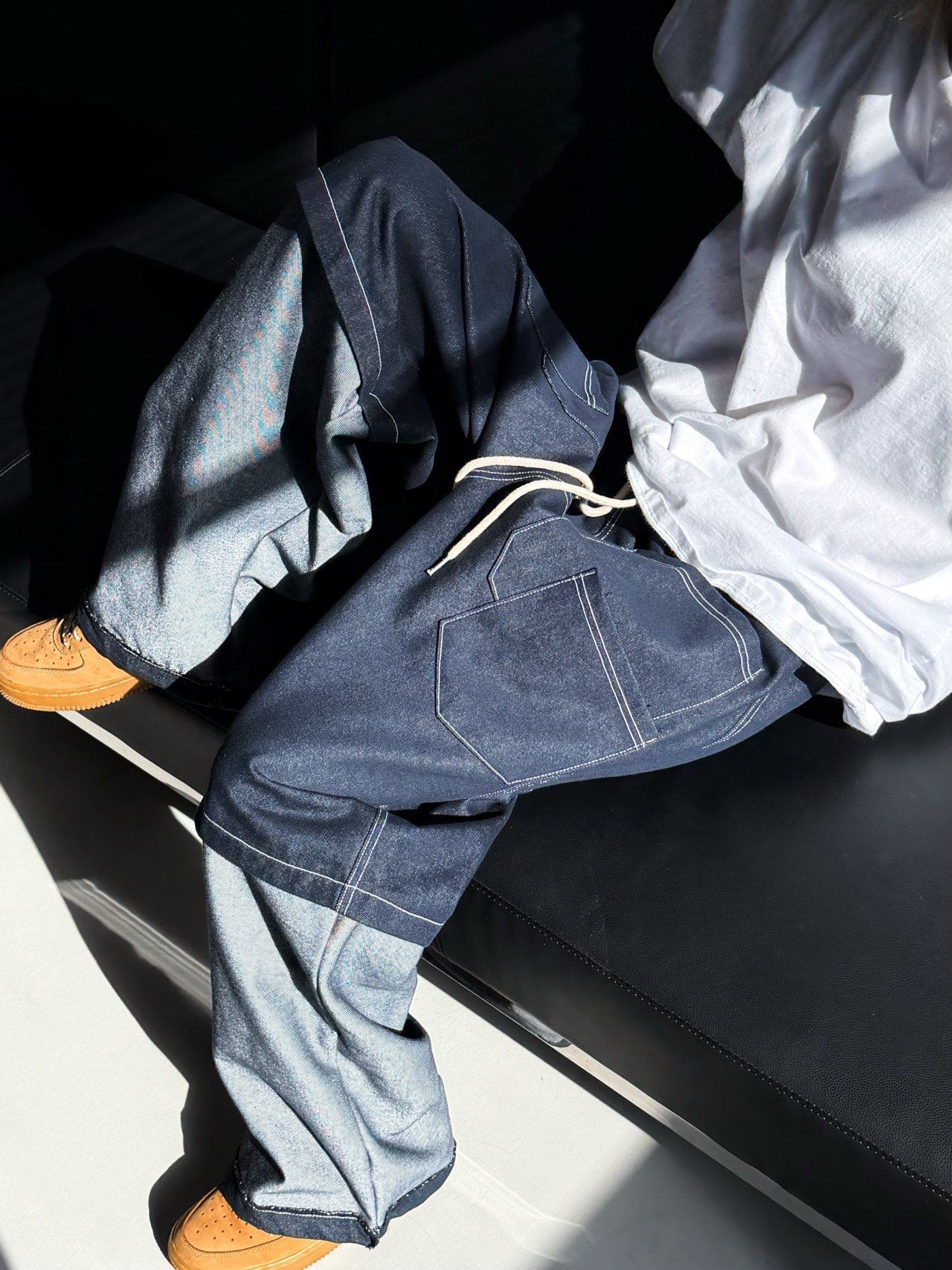 拼色可束腳鬆身牛仔褲 P3265