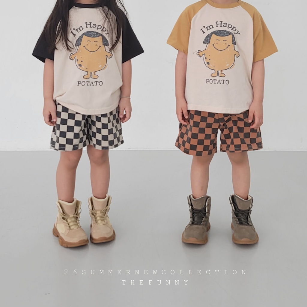 正韓夏thefunny  兩色棋盤格短褲