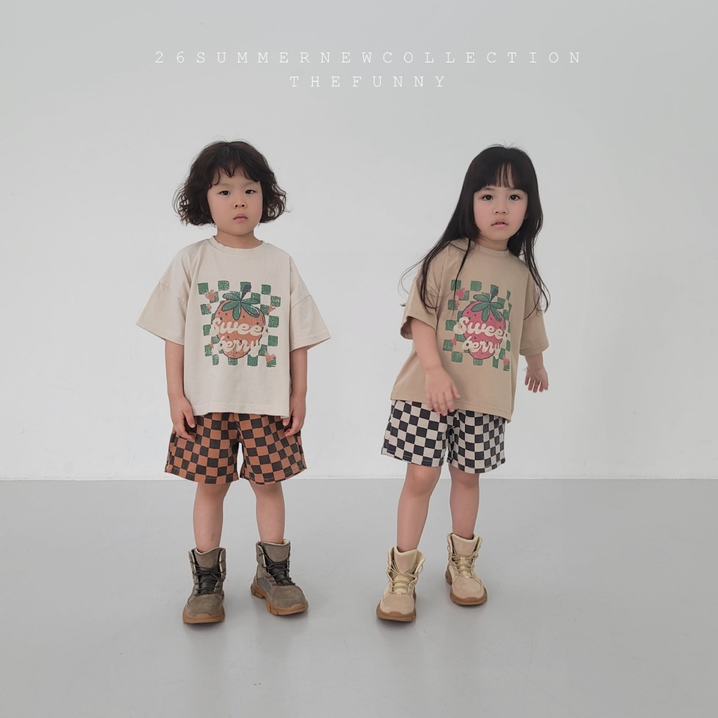 正韓夏thefunny 甜美方塊草莓短袖上衣